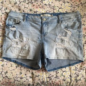 Torrid Distressed Mid Rise Light Wash Jean Shorts